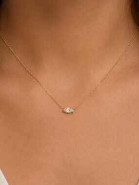 14K Gold Plated Delicate Chain Necklace with Marquise Stone Center NEW $69 MSRP